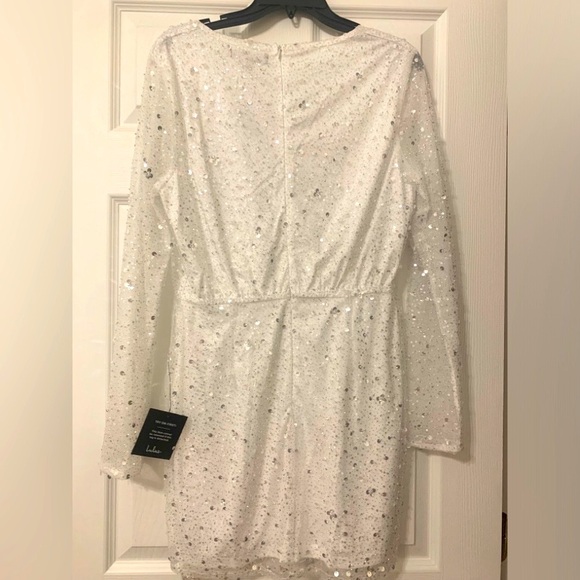 Lulus Noticeable Shine White Sequin Beaded Long Sleeve Mini Dress, Medium, White - Picture 3 of 5
